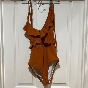 Cupshe Ruffled One-Piece Swimsuit in Rust